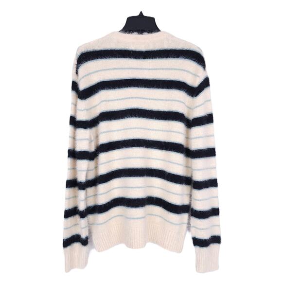 Mode Of One Men's Relaxed-Fit Eyelash Yarn Striped Sweater Dark Ecru Small NWT - Picture 2 of 5